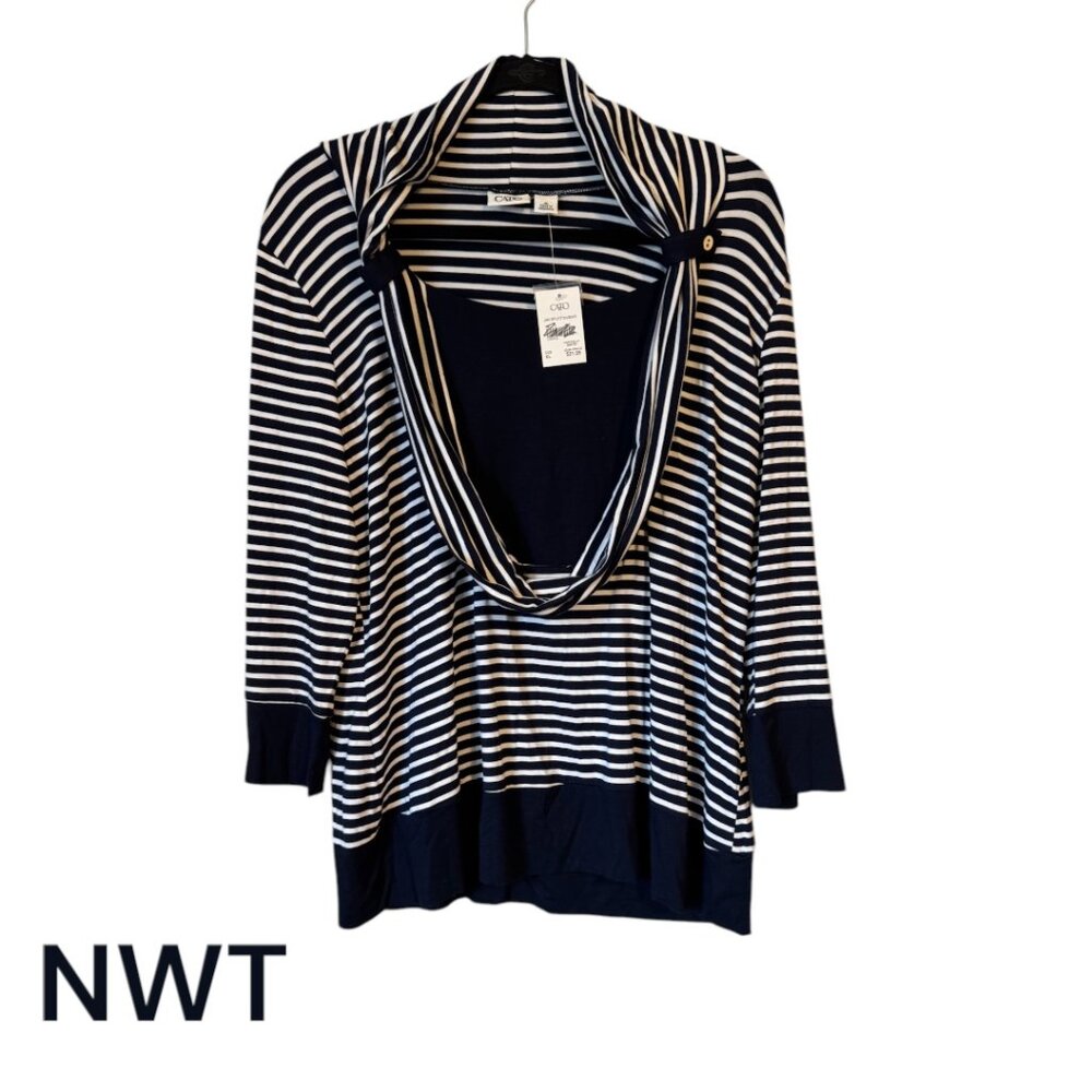 NWT NAVY/WHITE 3/4 SLEEVE TOP XLARGE #F